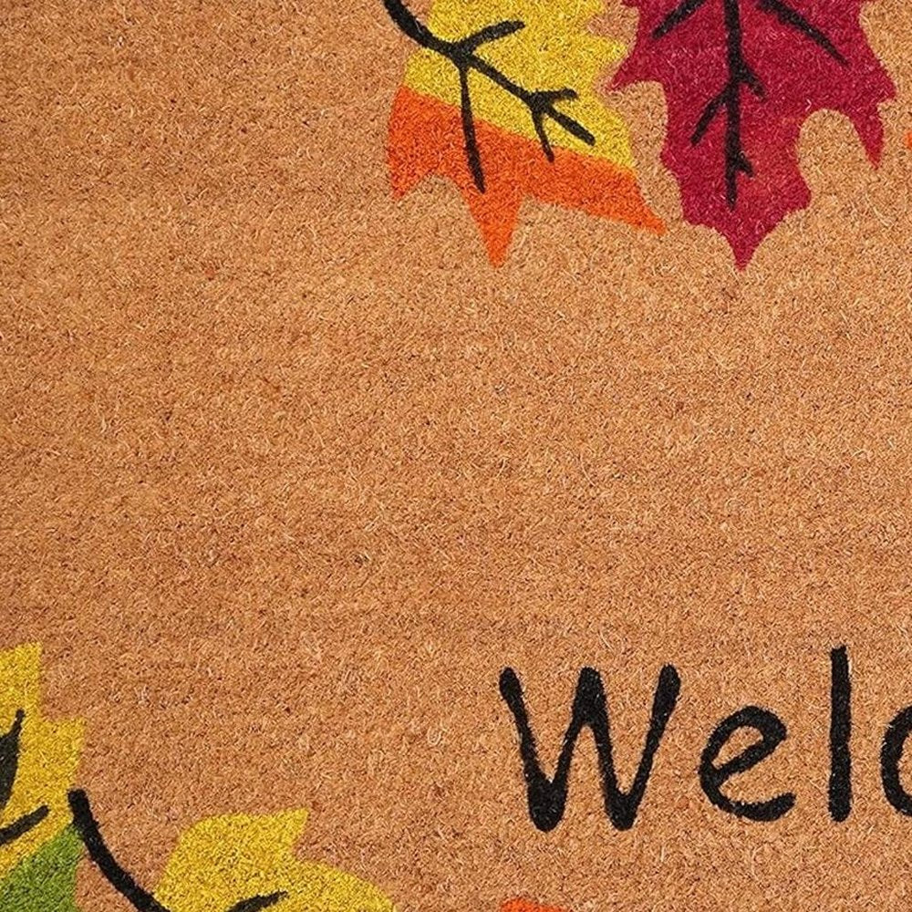 24" X 36" Brown And Natural Fall Leaves Welcome Outdoor Coir Door Mat