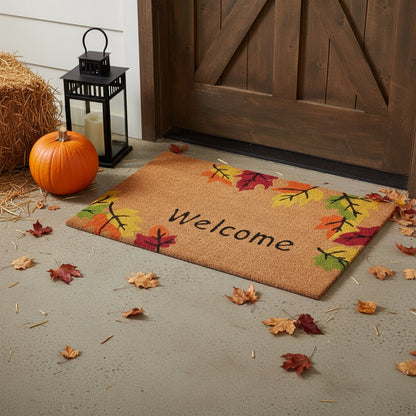 24" X 36" Brown And Natural Fall Leaves Welcome Outdoor Coir Door Mat