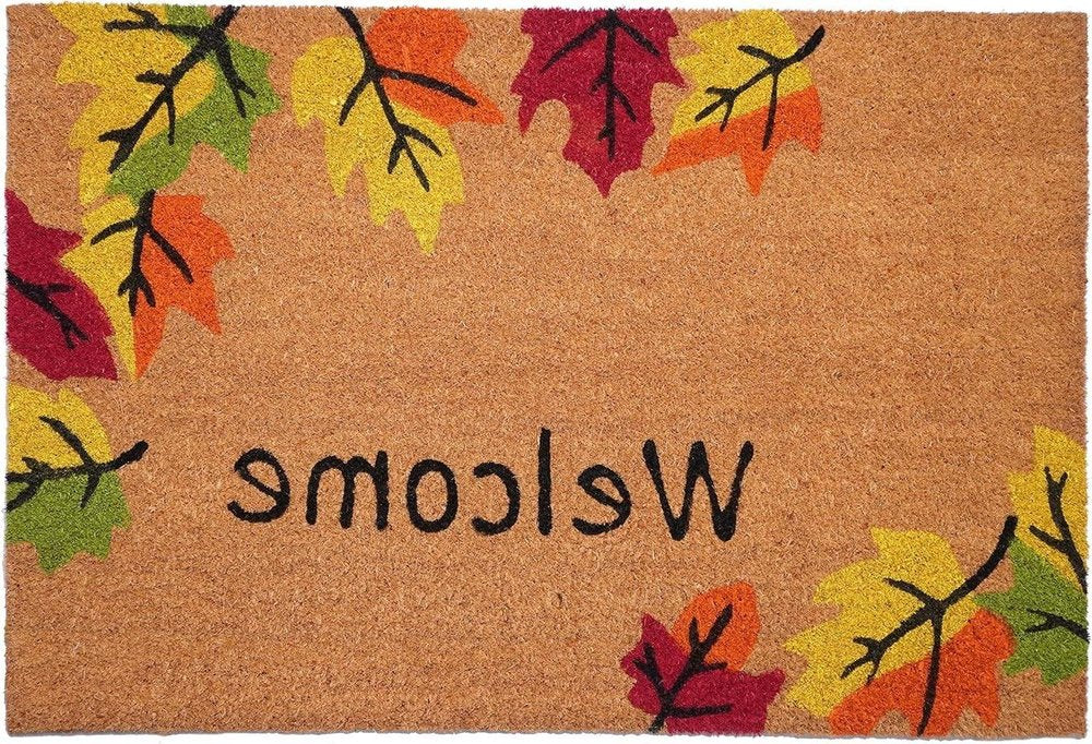 24" X 36" Brown And Natural Fall Leaves Welcome Outdoor Coir Door Mat