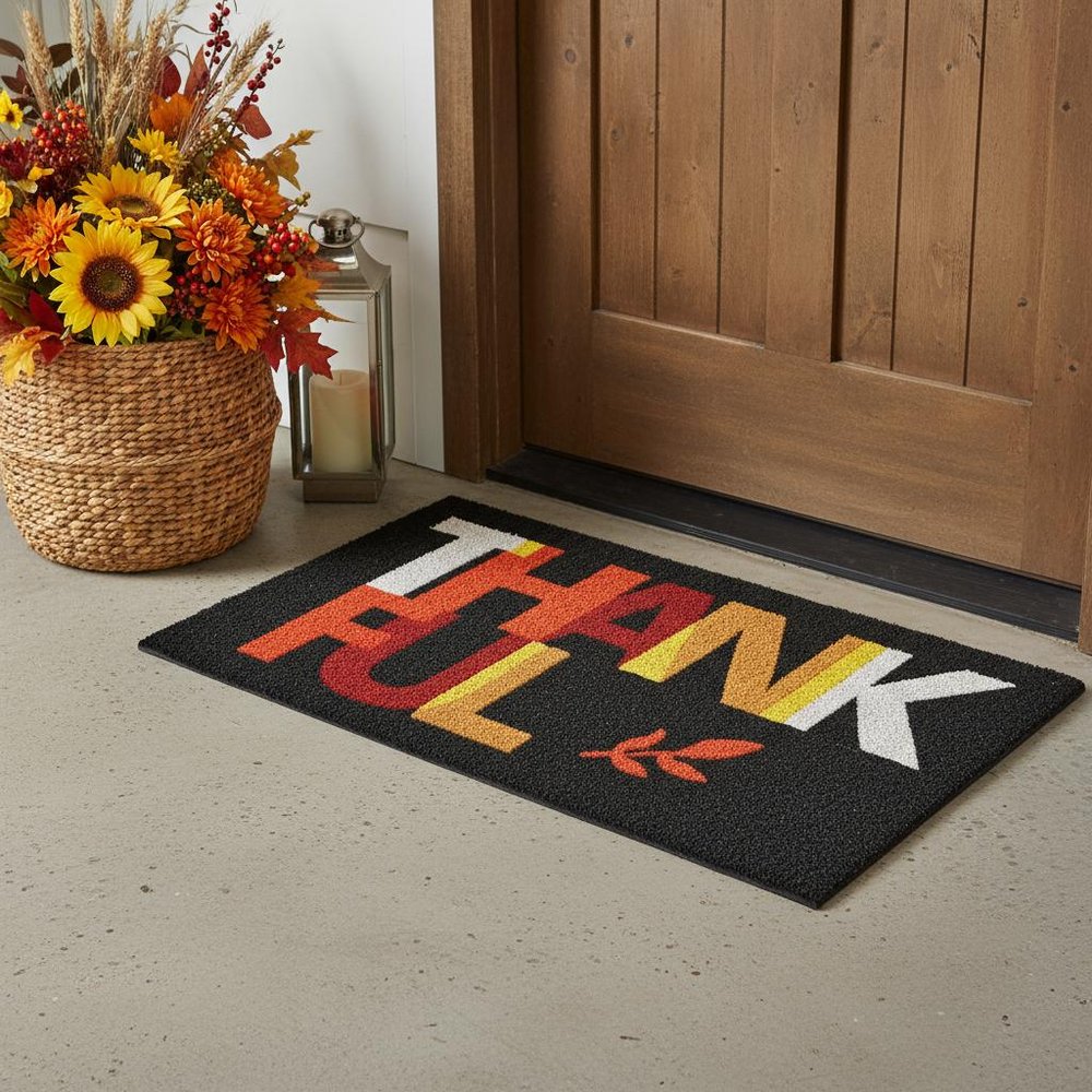 17" X 29" Natural And Brown Thanksgiving Outdoor Coir Door Mat