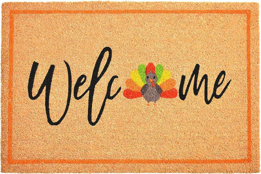 17" X 29" Natural And Brown Thanksgiving Welcome Outdoor Coir Door Mat