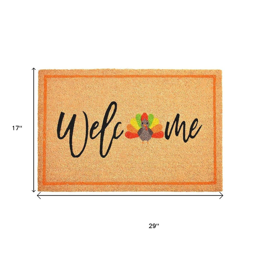 17" X 29" Natural And Brown Thanksgiving Welcome Outdoor Coir Door Mat