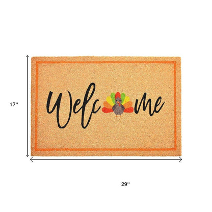 17" X 29" Natural And Brown Thanksgiving Welcome Outdoor Coir Door Mat