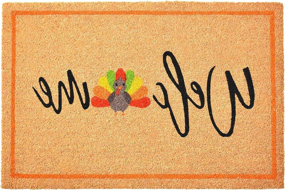 17" X 29" Natural And Brown Thanksgiving Welcome Outdoor Coir Door Mat