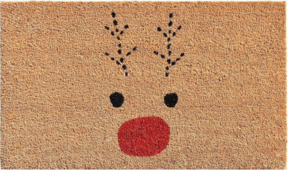 24" X 36" Brown Red And Black Christmas Reindeer Outdoor Coir Door Mat