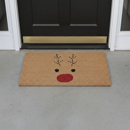 24" X 36" Brown Red And Black Christmas Reindeer Outdoor Coir Door Mat