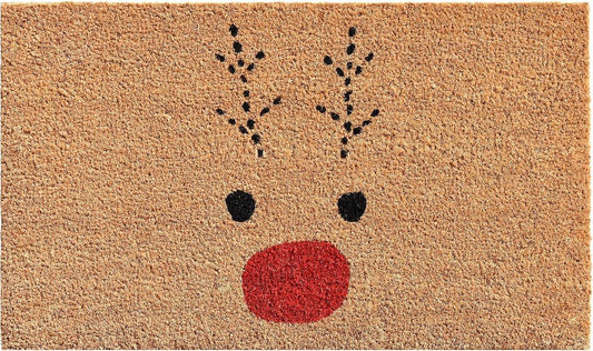 30" X 48" Brown Red And Black Christmas Reindeer Outdoor Coir Door Mat