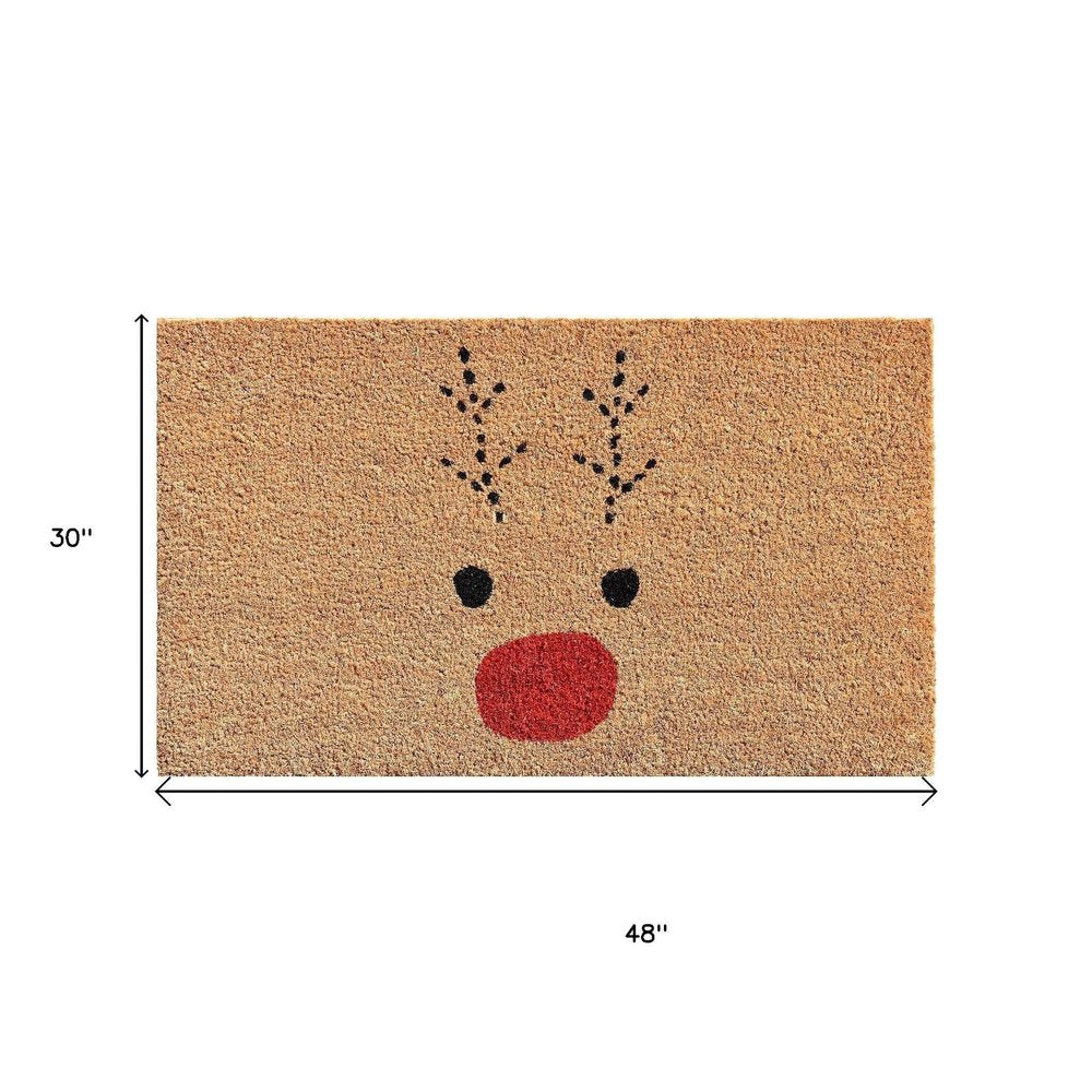 30" X 48" Brown Red And Black Christmas Reindeer Outdoor Coir Door Mat