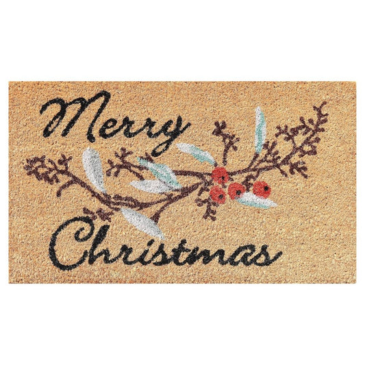 17" X 29" Natural And Brown Merry Christmas Outdoor Coir Door Mat