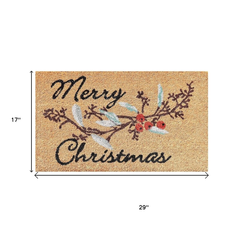 17" X 29" Natural And Brown Merry Christmas Outdoor Coir Door Mat
