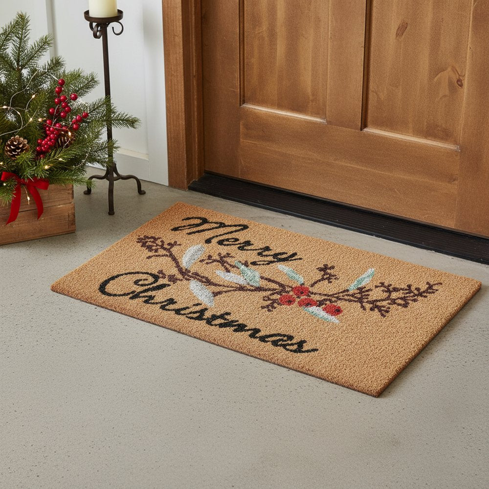 17" X 29" Natural And Brown Merry Christmas Outdoor Coir Door Mat