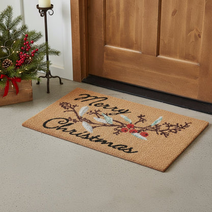 17" X 29" Natural And Brown Merry Christmas Outdoor Coir Door Mat