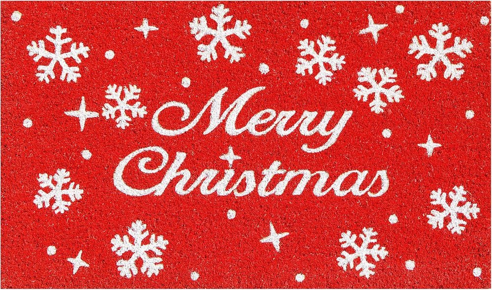 24" X 36" Red And White Christmas Snowflake Merry Christmas Outdoor Coir Door Mat