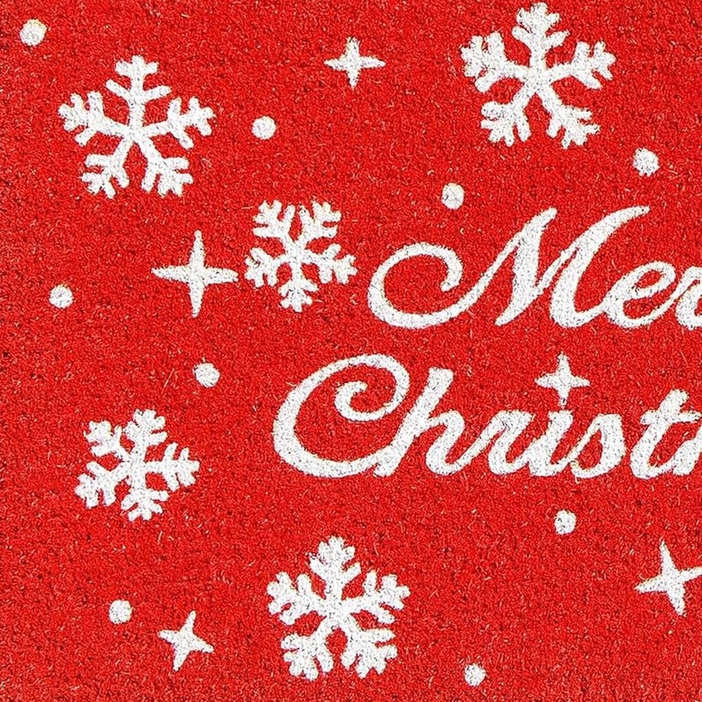 24" X 36" Red And White Christmas Snowflake Merry Christmas Outdoor Coir Door Mat