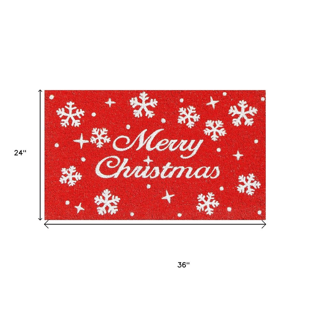 24" X 36" Red And White Christmas Snowflake Merry Christmas Outdoor Coir Door Mat