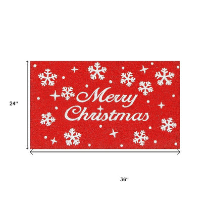 24" X 36" Red And White Christmas Snowflake Merry Christmas Outdoor Coir Door Mat