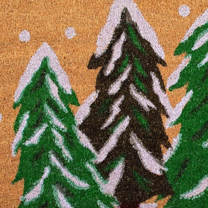 24" X 36" Brown Green And White Christmas Trees Outdoor Coir Door Mat