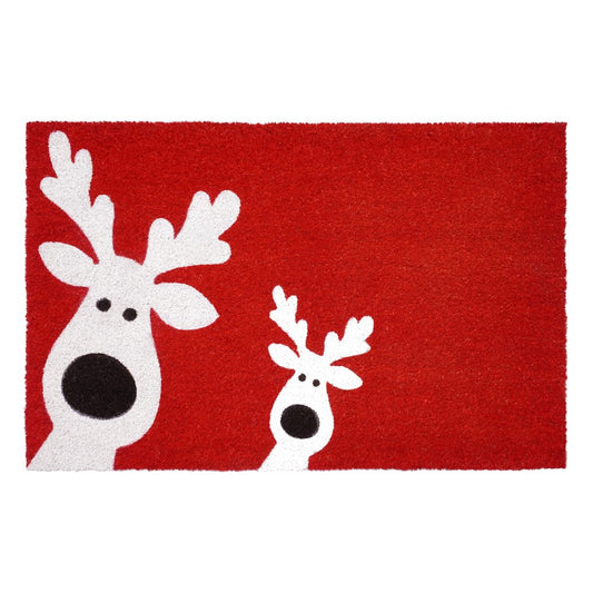 24" X 36" Red White And Black Christmas Reindeer Outdoor Coir Door Mat