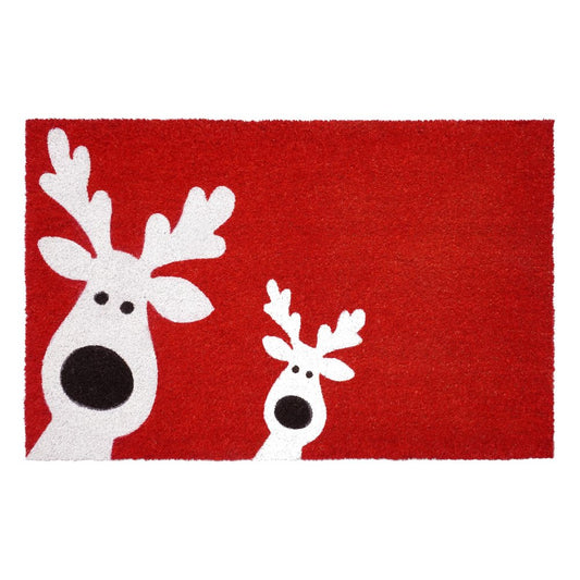 24" X 36" Red White And Black Christmas Reindeer Outdoor Coir Door Mat