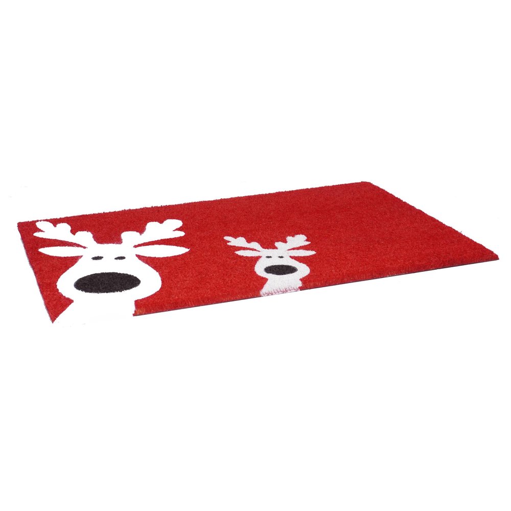 24" X 36" Red White And Black Christmas Reindeer Outdoor Coir Door Mat