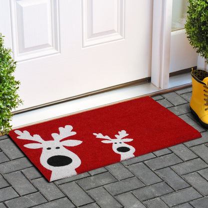 24" X 36" Red White And Black Christmas Reindeer Outdoor Coir Door Mat