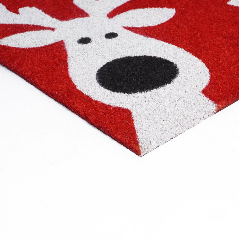 24" X 36" Red White And Black Christmas Reindeer Outdoor Coir Door Mat