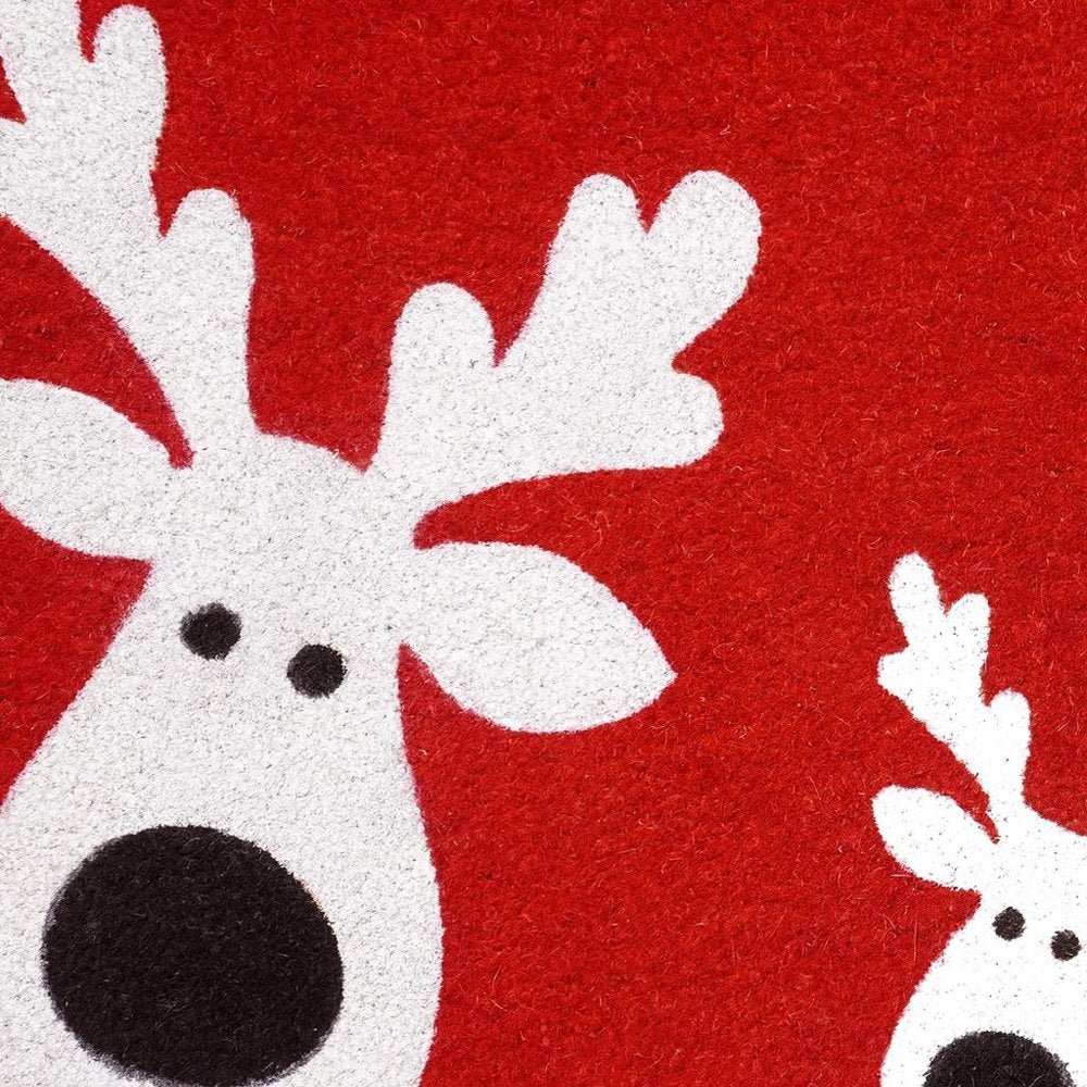 24" X 36" Red White And Black Christmas Reindeer Outdoor Coir Door Mat