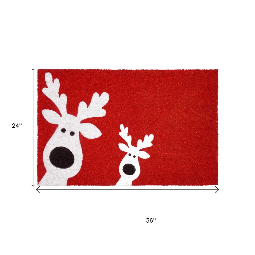 24" X 36" Red White And Black Christmas Reindeer Outdoor Coir Door Mat