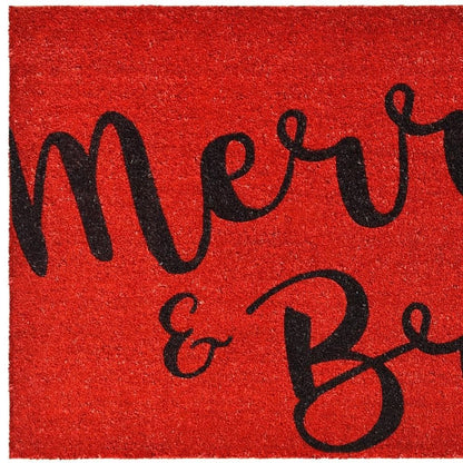 30" X 48" Red And Black Christmas Merry and Bright Outdoor Coir Door Mat