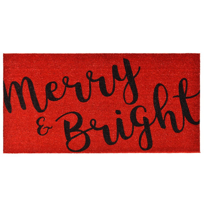 36" X 72" Red And Black Christmas Merry and Bright Outdoor Coir Door Mat