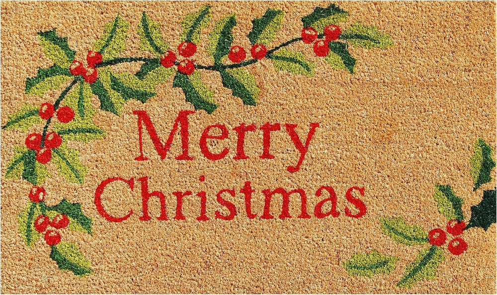 17" X 29" Brown Red And Green Merry Christmas Outdoor Coir Door Mat