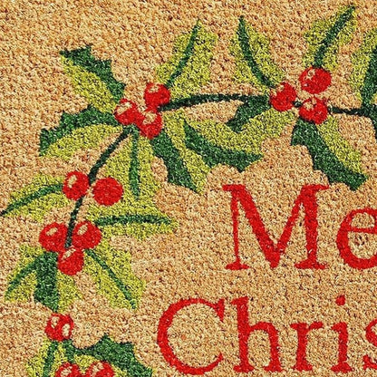 17" X 29" Brown Red And Green Merry Christmas Outdoor Coir Door Mat