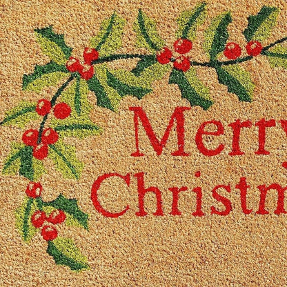 17" X 29" Brown Red And Green Merry Christmas Outdoor Coir Door Mat