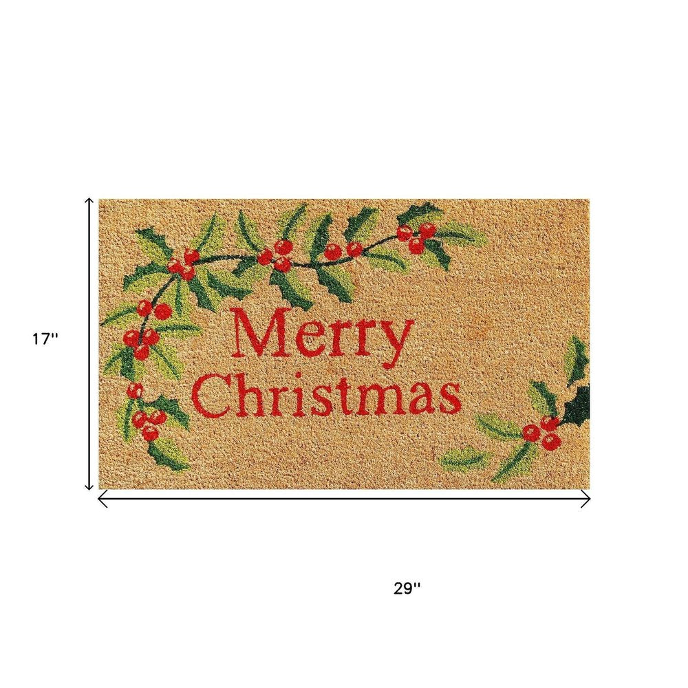 17" X 29" Brown Red And Green Merry Christmas Outdoor Coir Door Mat