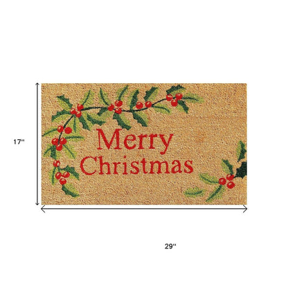 17" X 29" Brown Red And Green Merry Christmas Outdoor Coir Door Mat