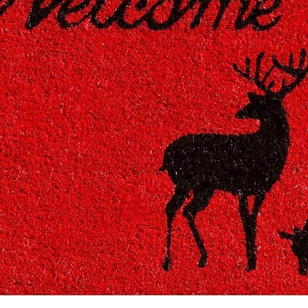 17" X 29" Red And Black Christmas Deer Welcome Outdoor Coir Door Mat