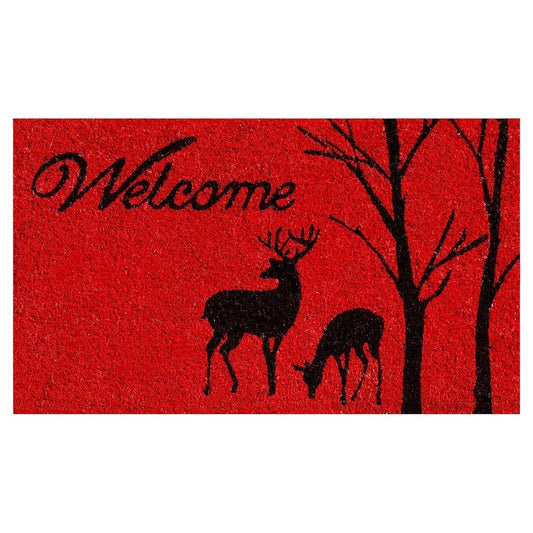 17" X 29" Red And Black Christmas Deer Welcome Outdoor Coir Door Mat