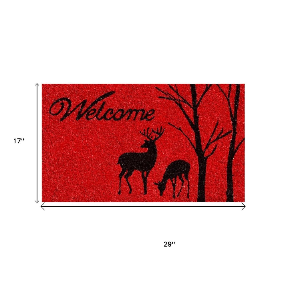 17" X 29" Red And Black Christmas Deer Welcome Outdoor Coir Door Mat