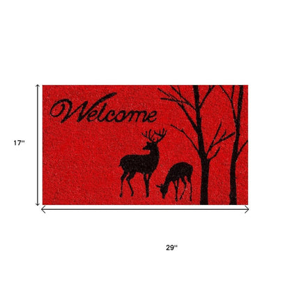 17" X 29" Red And Black Christmas Deer Welcome Outdoor Coir Door Mat