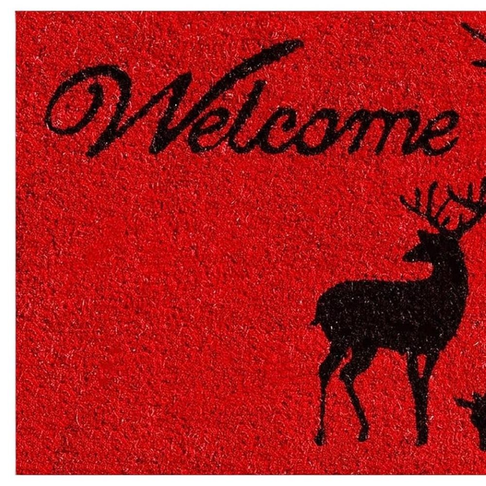 17" X 29" Red And Black Christmas Deer Welcome Outdoor Coir Door Mat
