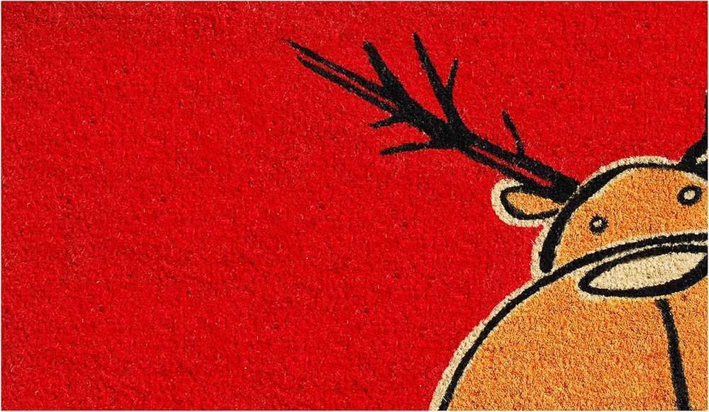 17" X 29" Red Brown And Black Christmas Outdoor Coir Door Mat