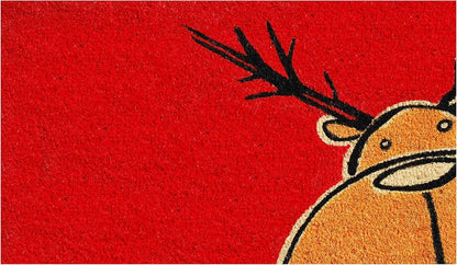 17" X 29" Red Brown And Black Christmas Outdoor Coir Door Mat