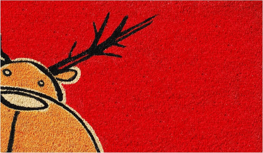 17" X 29" Red Brown And Black Christmas Outdoor Coir Door Mat