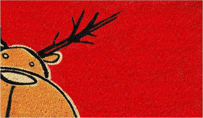 17" X 29" Red Brown And Black Christmas Outdoor Coir Door Mat