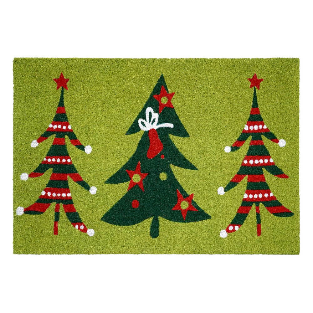 17" X 29" Green And Red Christmas Trees Outdoor Coir Door Mat