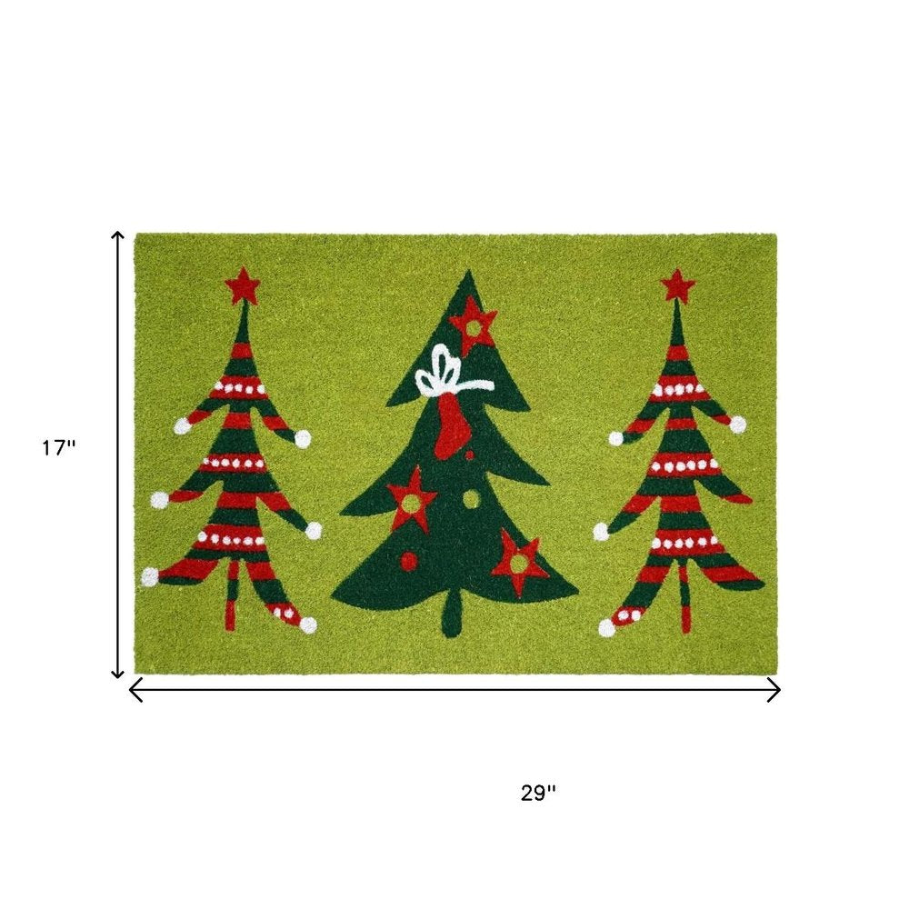 17" X 29" Green And Red Christmas Trees Outdoor Coir Door Mat