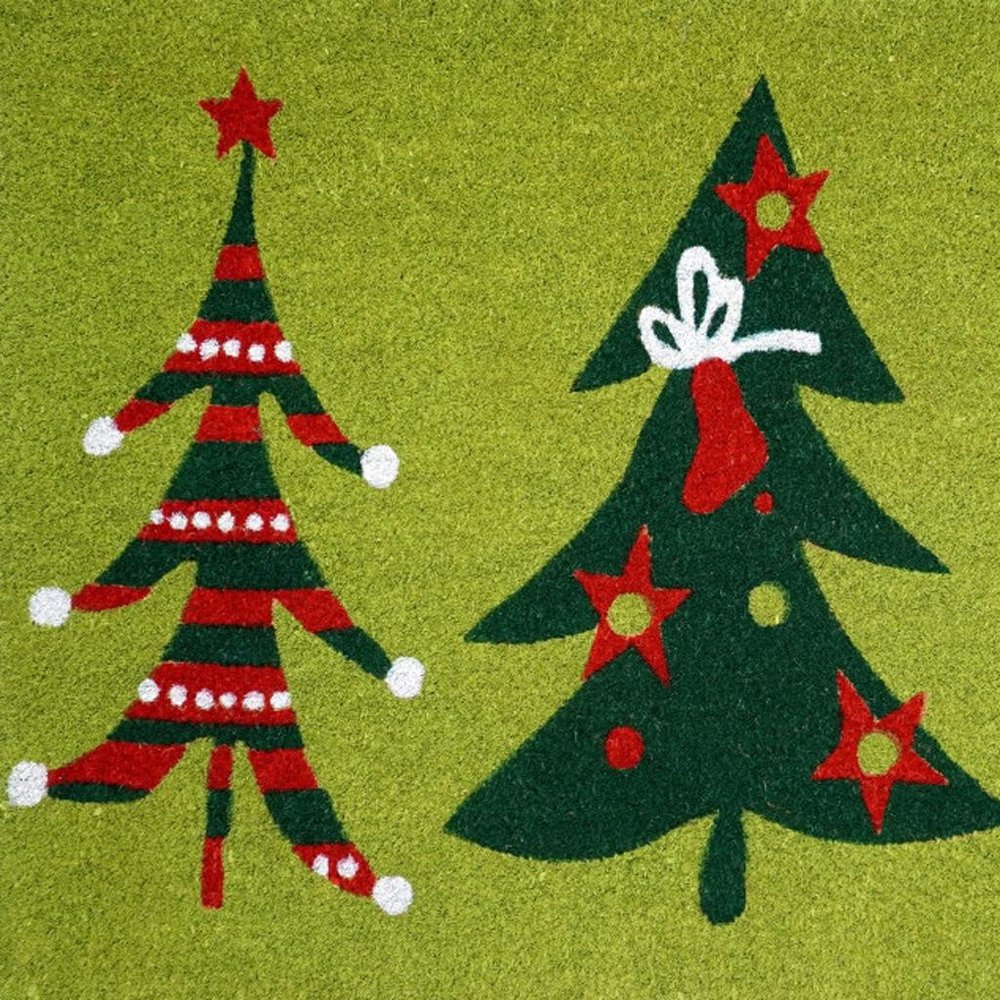 17" X 29" Green And Red Christmas Trees Outdoor Coir Door Mat