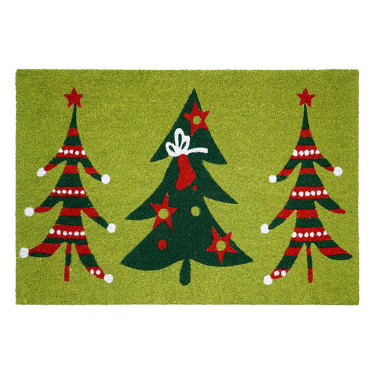 24" X 36" Green And Red Christmas Trees Outdoor Coir Door Mat