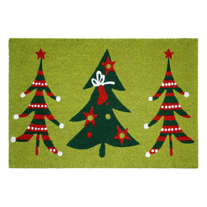 24" X 36" Green And Red Christmas Trees Outdoor Coir Door Mat