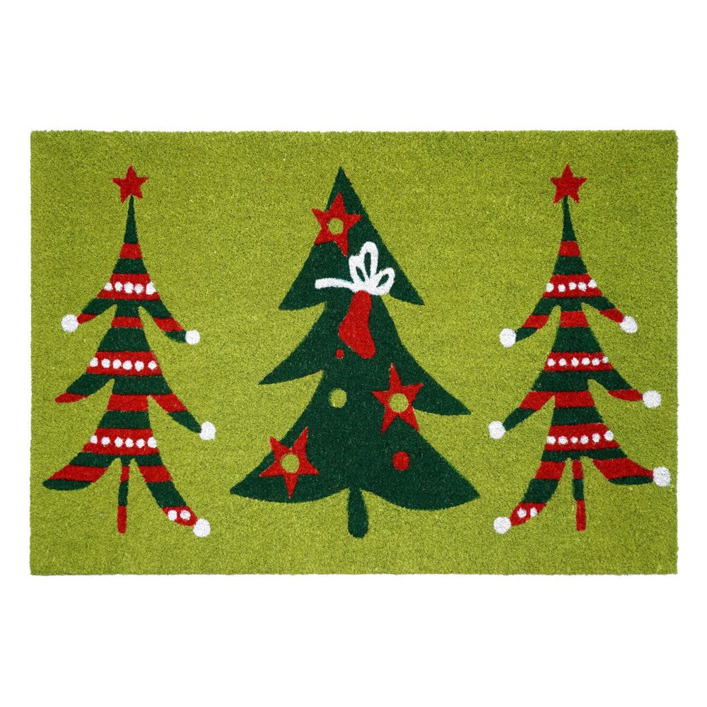24" X 36" Green And Red Christmas Trees Outdoor Coir Door Mat